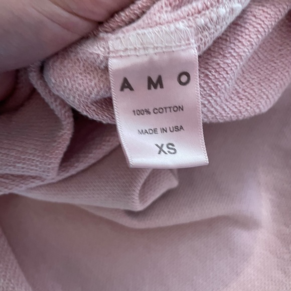 AMO Distressed Crewneck Cotton Cuffed Pink Sweatshirt - Picture 8 of 10